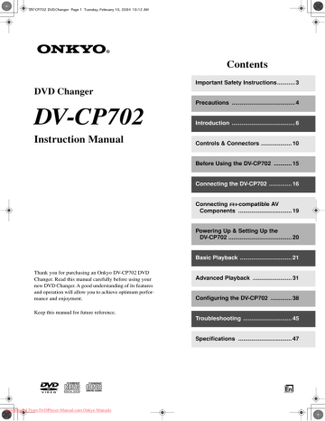 Onkyo DV-CP702 User Guide Manual Operating Instruction Pdf | Manualzz