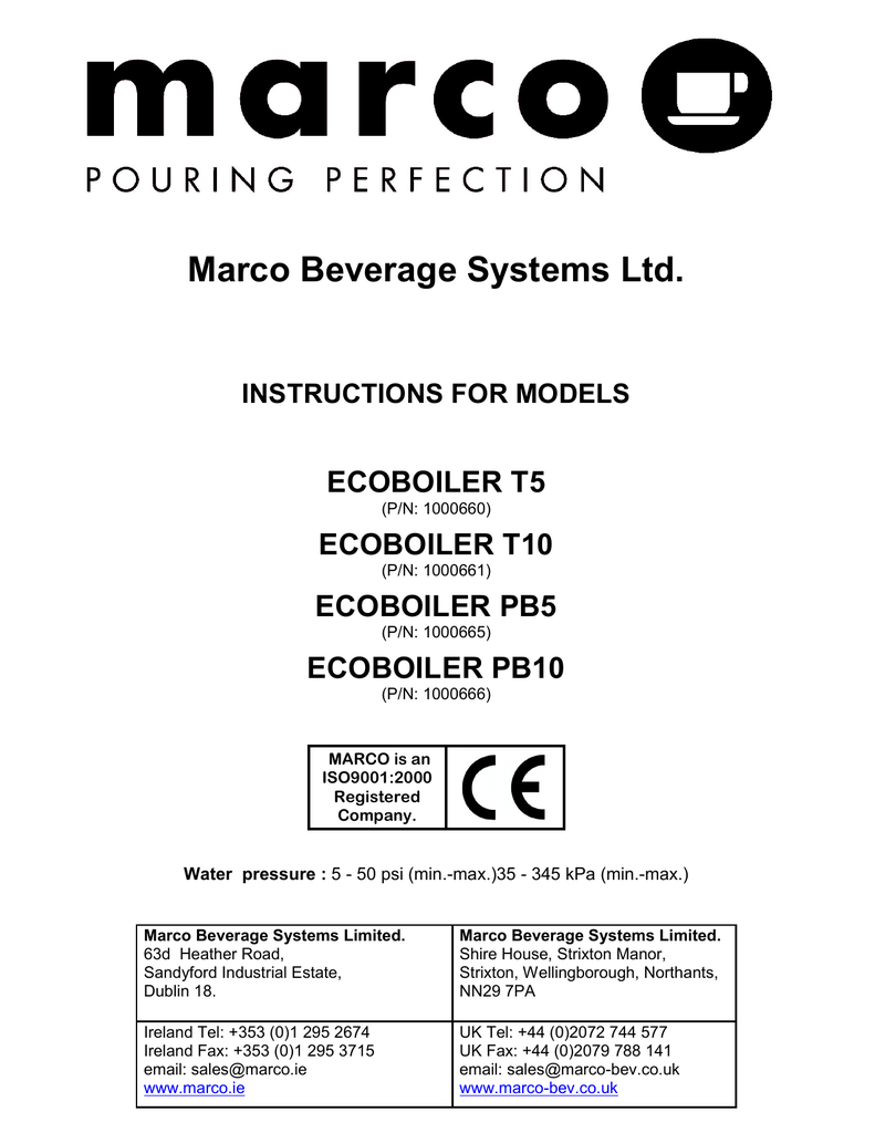 Marco EcoBoiler Push Button Dispense Hot Water Dispenser PB5/PB10 HIDE