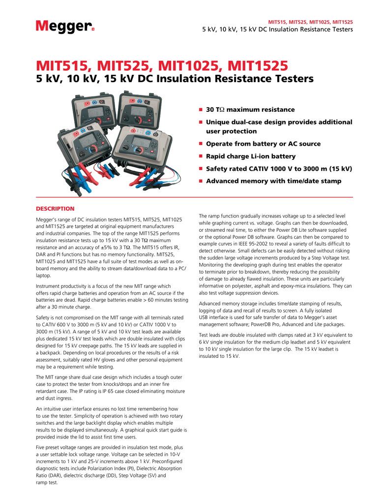 Megger MIT1525-US Megger Insulation Tester 15 kV LCD with Backlight Display