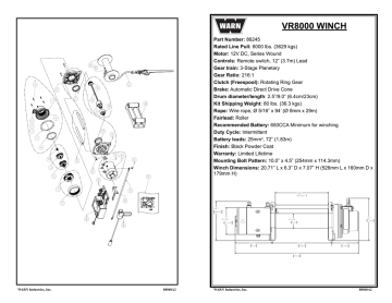 VR8000-S VR8-S VR8000 WARN 88049 Gear End Housing Kit for VR8