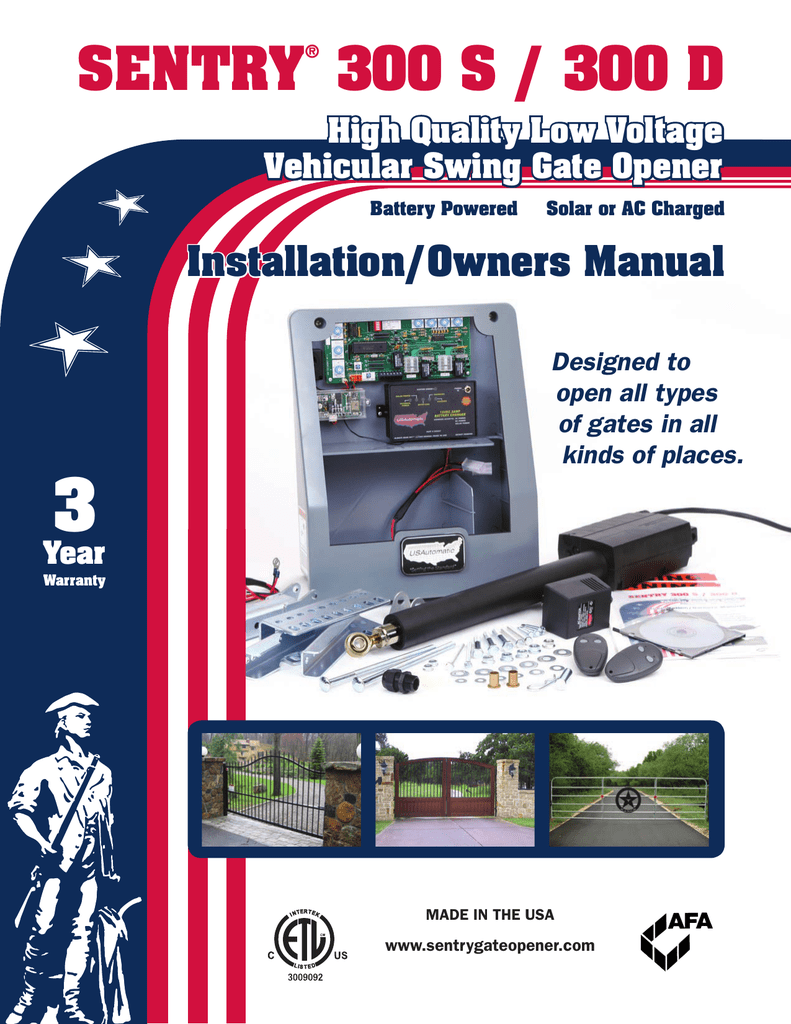 USAutomatic Sentry 300 433.92MHz Metal Wireless Keypad Driveway Gate Operators