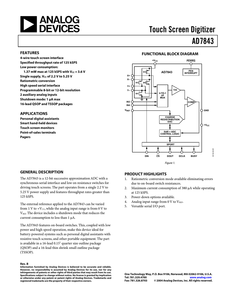 Touch Screen Digitizer AD7843 FEATURES Manualzz
