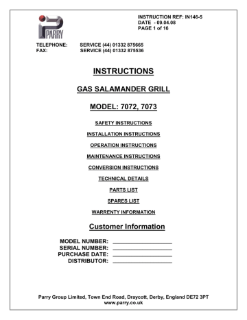 PARRY SALAMANDER GRILL PILOT ASSEMBLY LPG OR NAT GAS 7072 7073 MODEL SPARES PARRY SALAMANDER GRILL PILOT ASSEMBLY LPG OR NAT GAS 7072 7073 MODEL SPARES