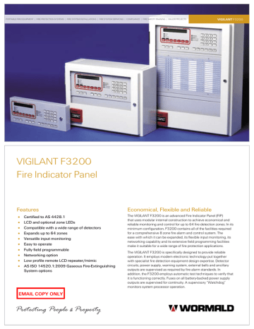 VIGILANT F3200 Fire Indicator Panel Datasheet | Manualzz