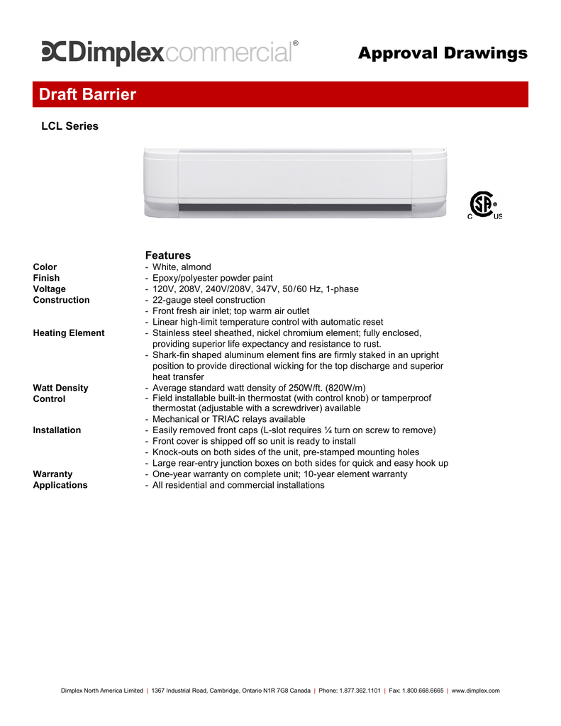 White Dimplex LCL7015W11 Draft Barrier Heater