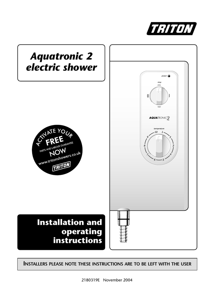 Aquatronic 2 electric shower Installation and operating Manualzz
