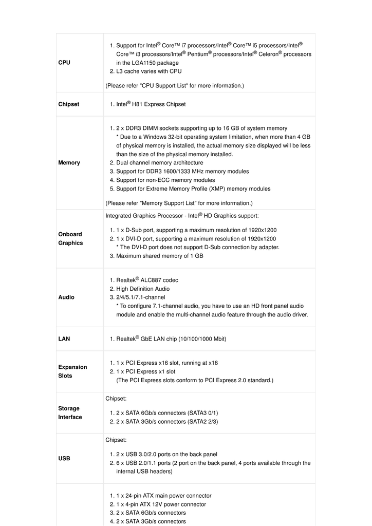 Support For Intel Core I7 Processors Intel Core I5 Processors Intel 1 Manualzz