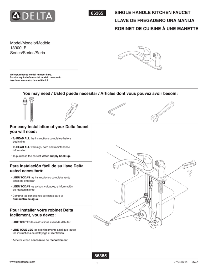 Single Handle Kitchen Faucet Llave De Fregadero Una Manija 86365