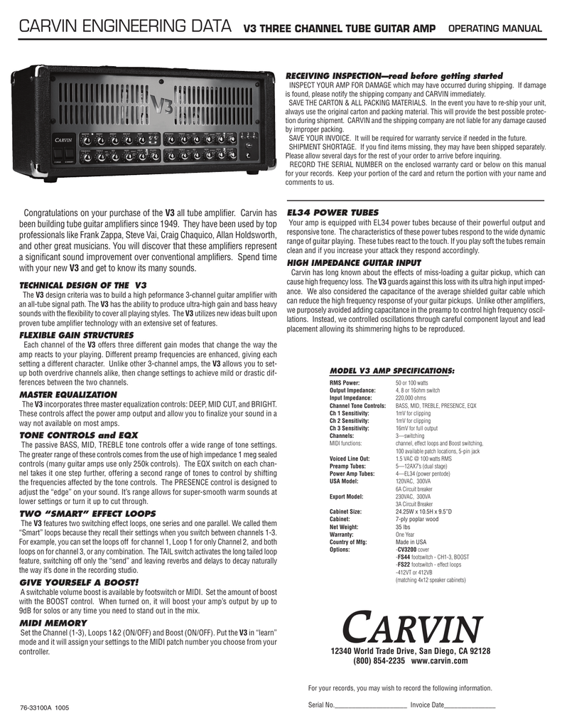 carvin serial numbers
