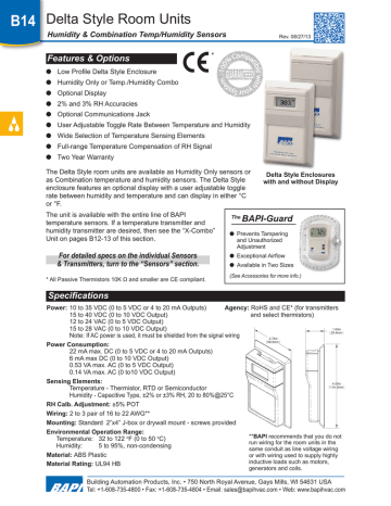 Delta Style Room Humidity or Temperature/Humidity Sensor - BAPI