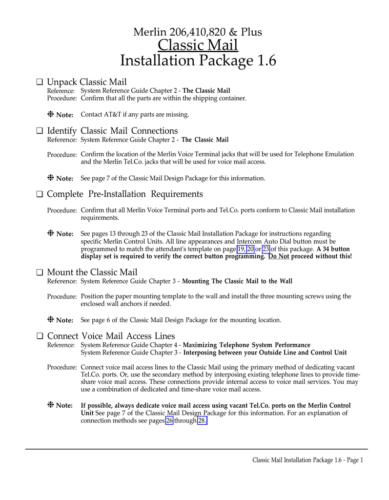 merlin classic mail 1 6 installation package merlin 206 410 telephone system design guide