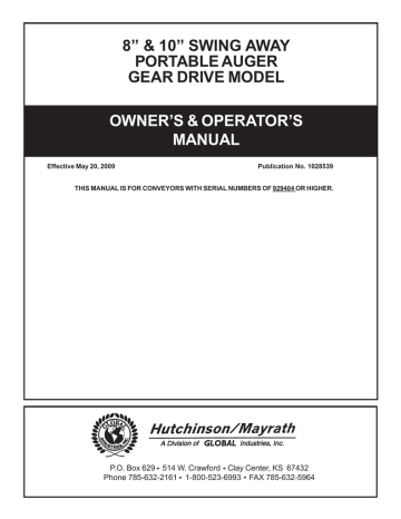 Hutchinson 8",10" 13" Swing Away Auger | Manualzz