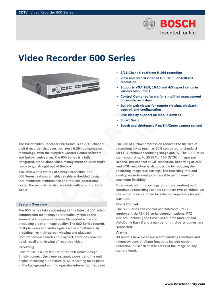 Bosch Dvr Xs200 A Digital Video Recorders Dvrs Datasheet Manualzz