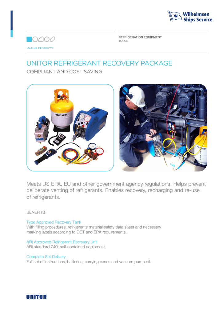 UNITOR REFRIGERANT RECOVERY PACKAGE Manualzz