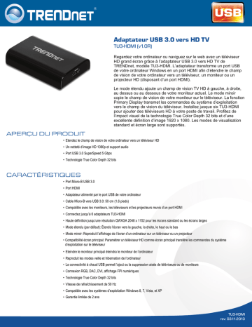 Trendnet RB-TU3-HDMI USB 3.0 to HD TV Adapter Fiche technique | Manualzz