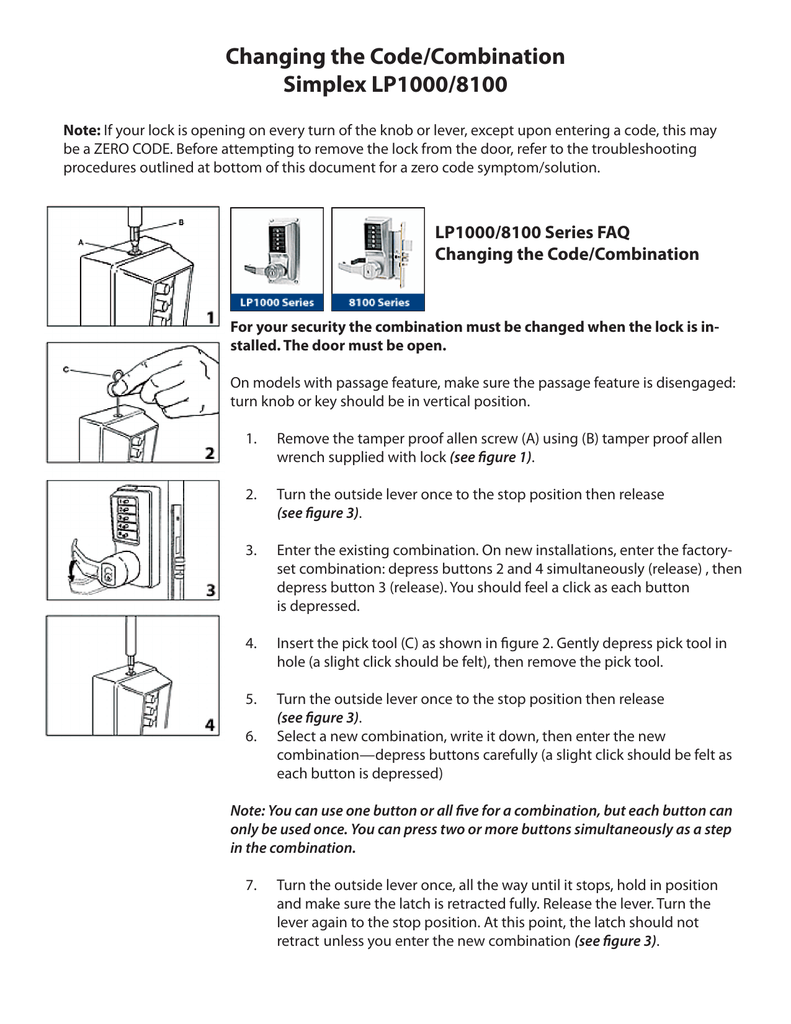 Simplex LP1000/8100 Changing the Code Manualzz