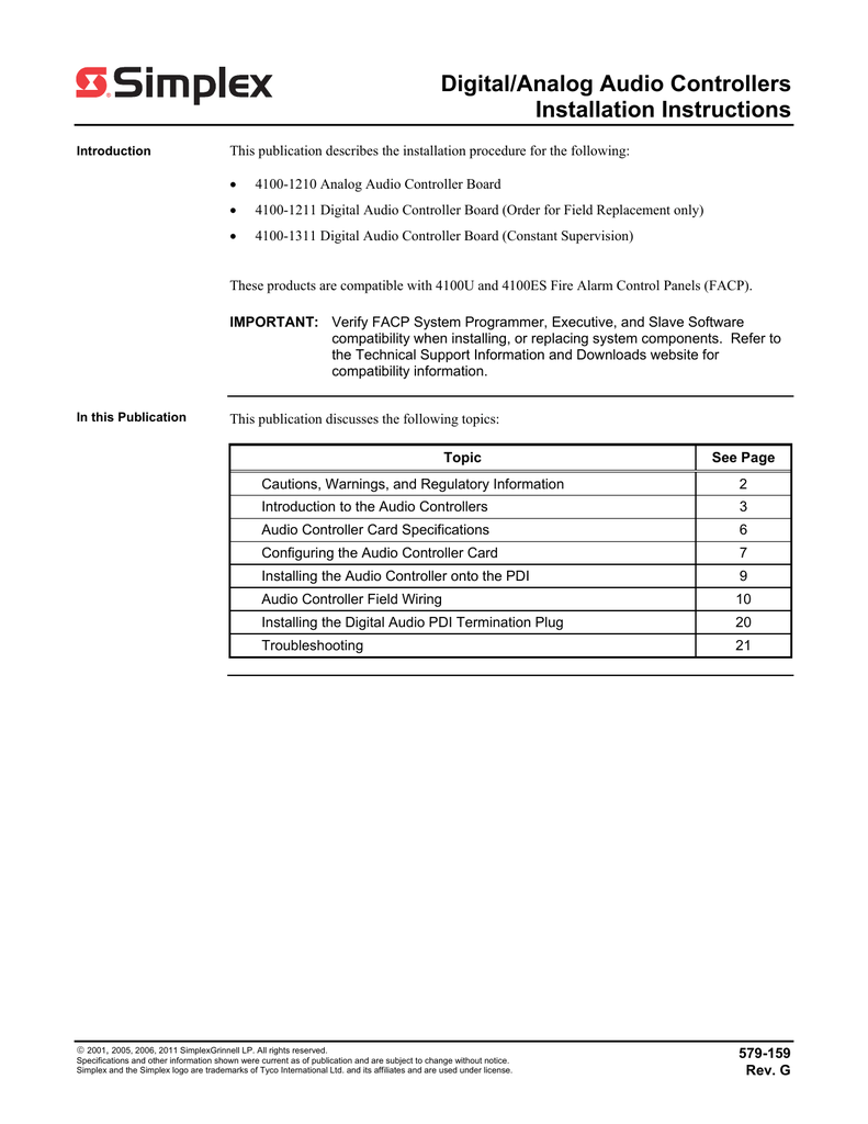 Simplex Installation Instructions DigitalAnalog Audio Controllers