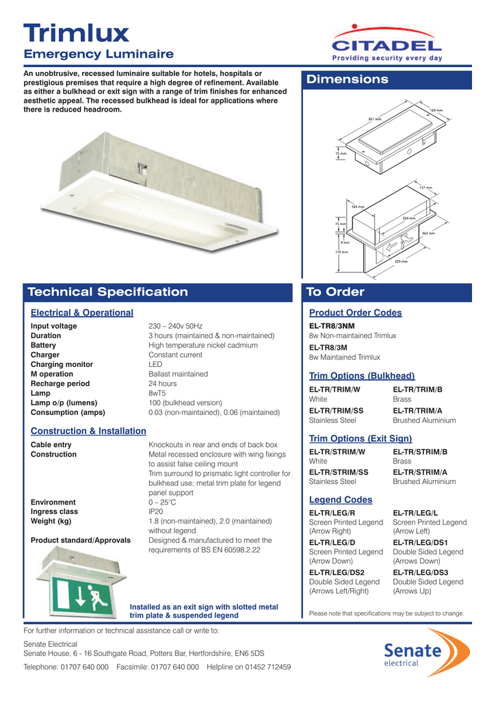 Trimlux Emergency Luminaire Dimensions Manualzz Com