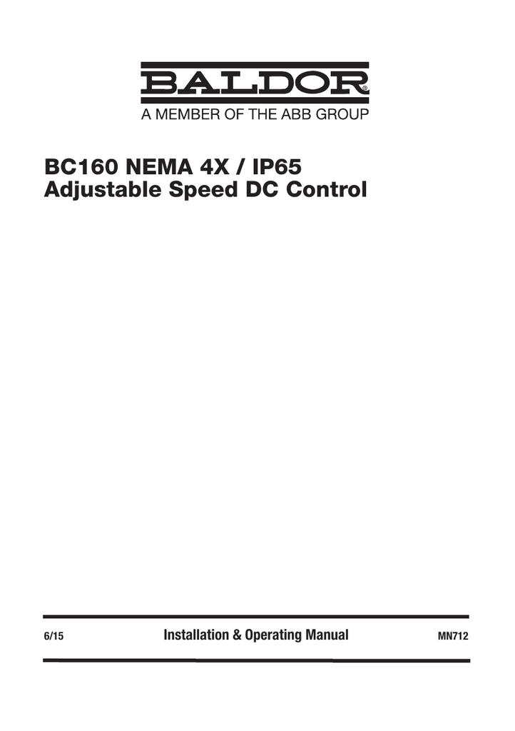 BaldorReliance BC160 NEMA 4X / IP65 Adjustable Speed DC Control Owner