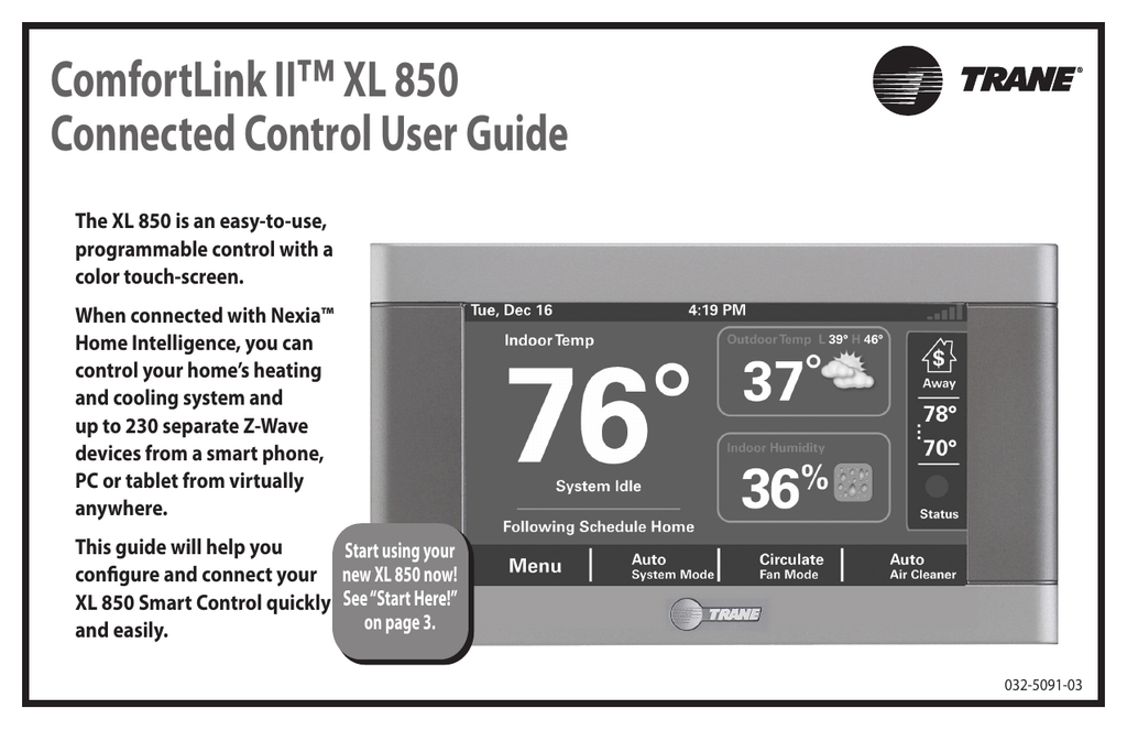 Trane ComfortLink II XL 850 User Manual | Manualzz