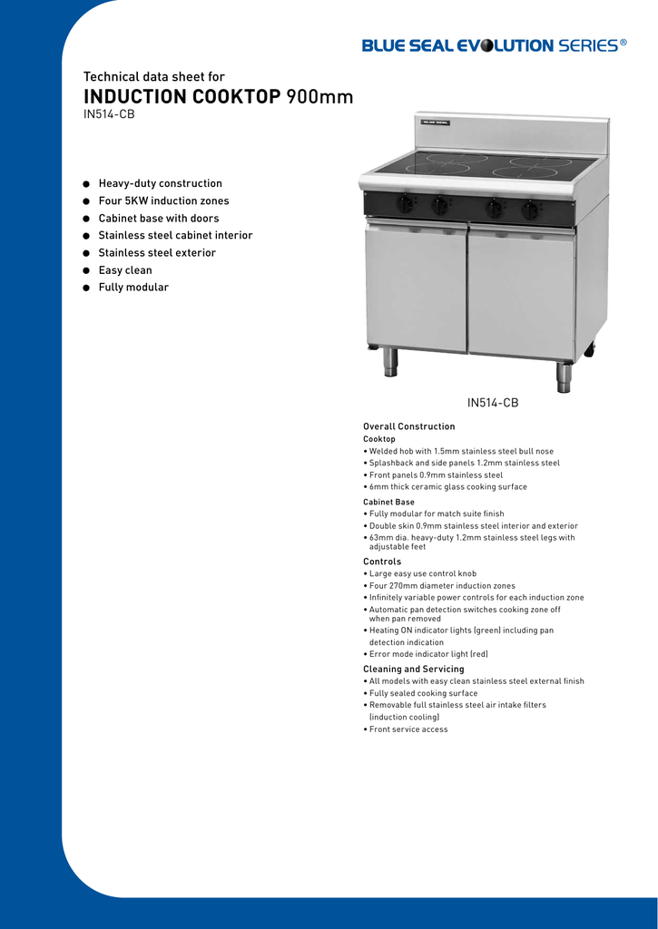 Induction Cooktop Technical Data Sheet For In514 Cb Manualzz Com