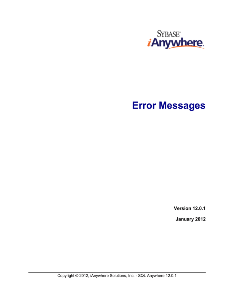 Sql Anywhere 12 0 1 Error Messages Sap Inc Manualzz