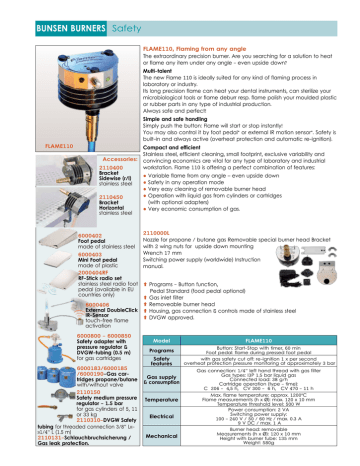 MRC Flame110 Laboratory safety gas burner Specifications | Manualzz