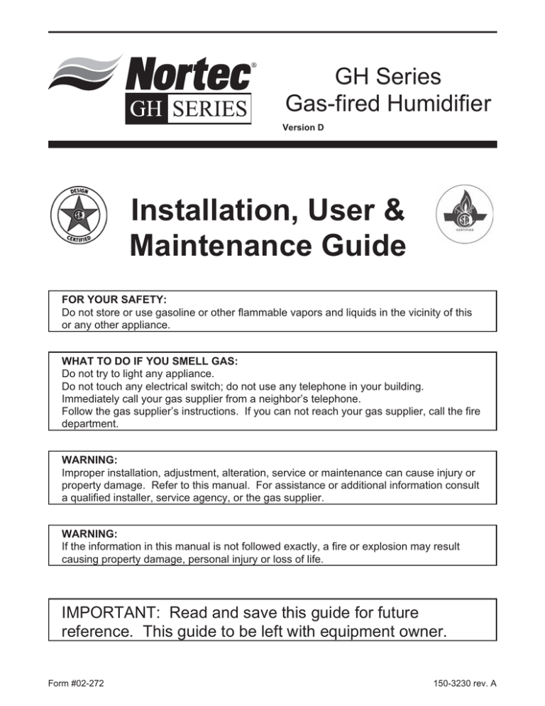 Nortec GHMC Style D Humidifier Owners Manual Manualzz