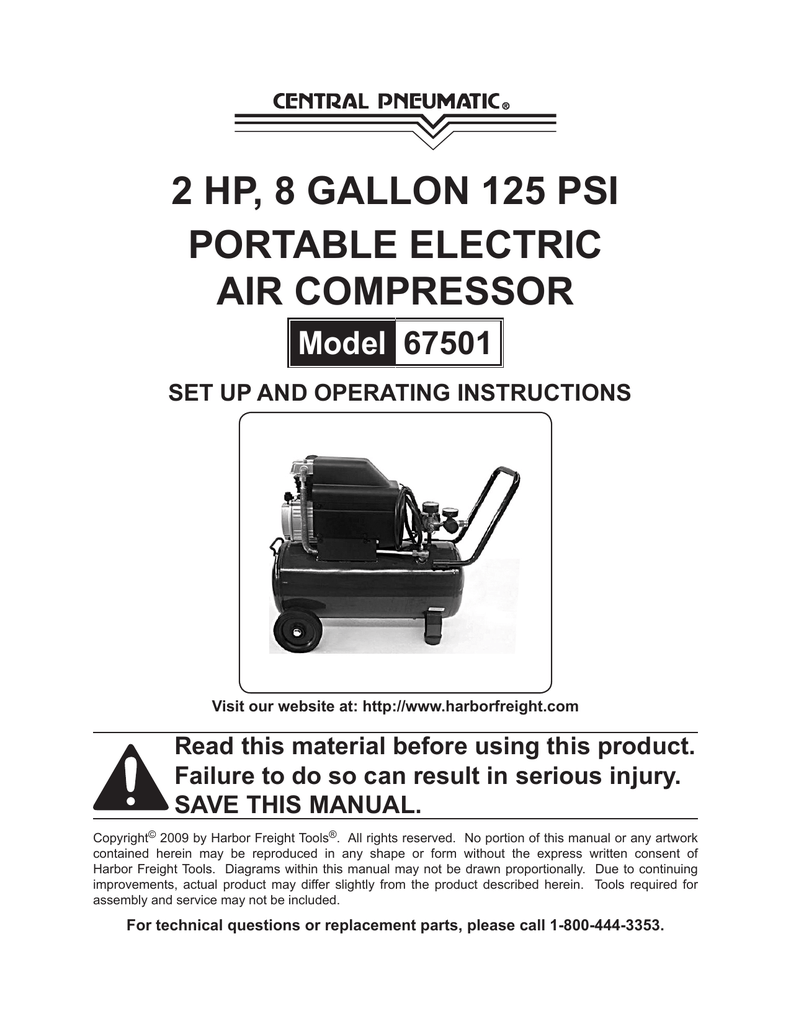 Central Pneumatic 67501 Air Compressor Owner's manual | Manualzz