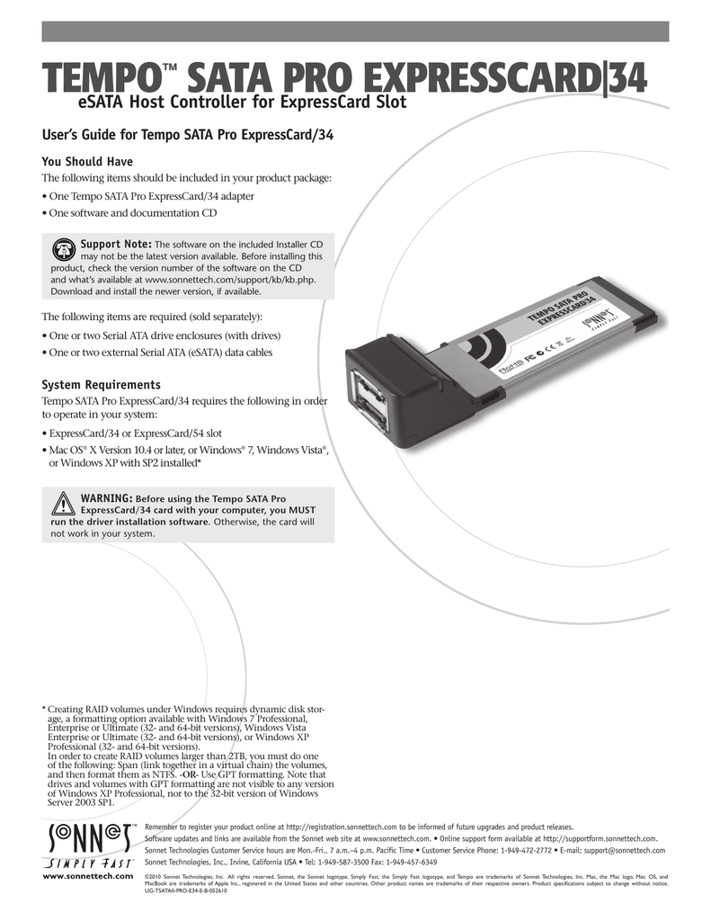 Tempo sata expresscard 34 drivers for mac os