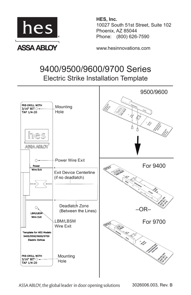 9400, 9500, 9600, 9700 Series Installation Template Manualzz