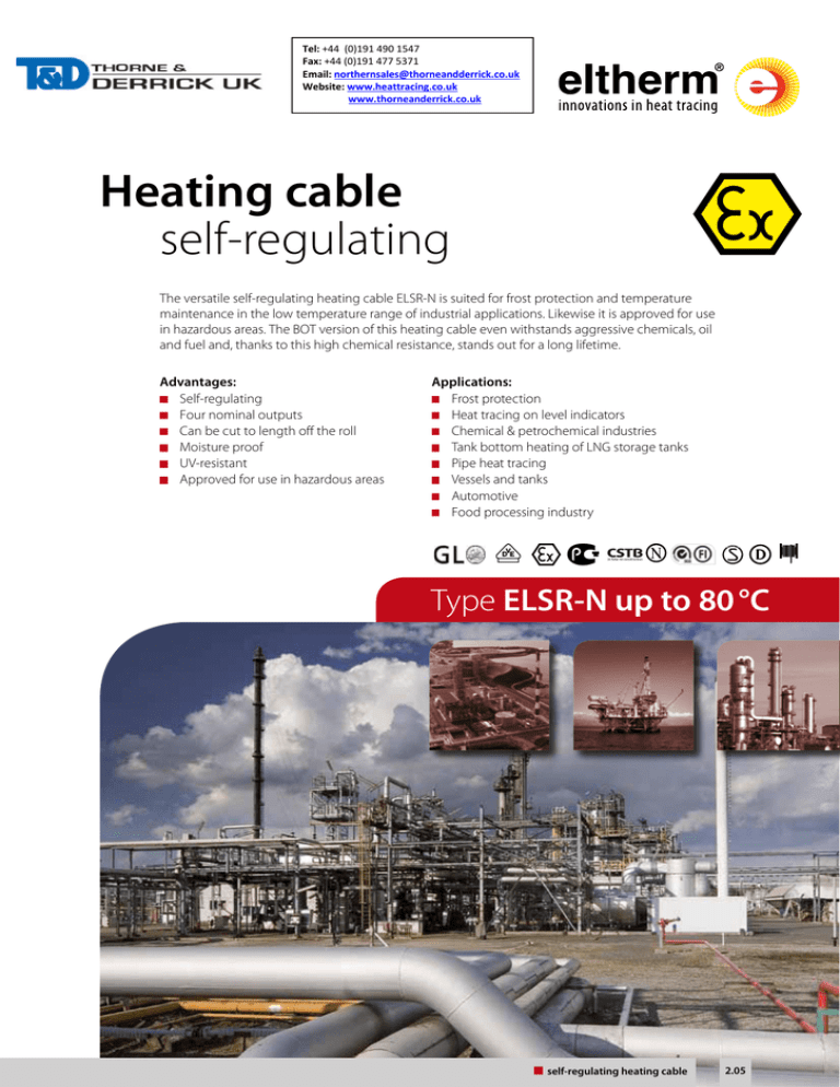 Eltherm Elsr N Ex Self Regulating Heating Cable Manualzz