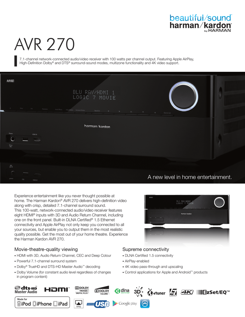 Harman Kardon AVR 2700 7.1-Channel 100-Watt Network-Connected Audio//Video Receiver