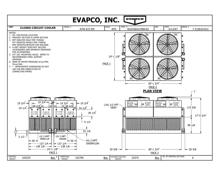 EVAPCO, INC. CLOSED CIRCUIT COOLER ATW 6725M NTS Manualzz