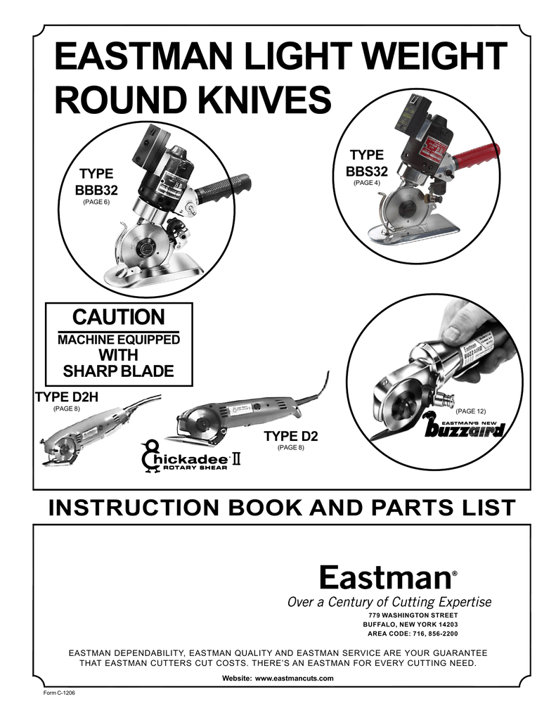 Click HERE for Instruction Book Operating Manual Parts List on Eastman BBB32 Round Knife Rotary