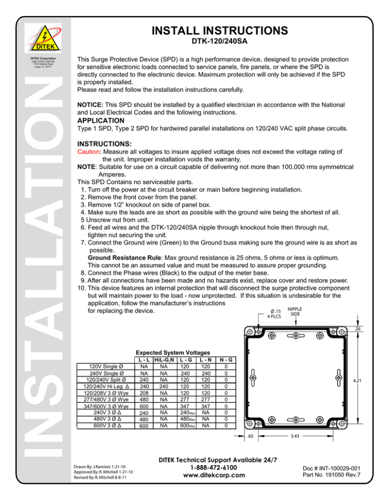 Install Instructions Dtk 1 240sa Manualzz