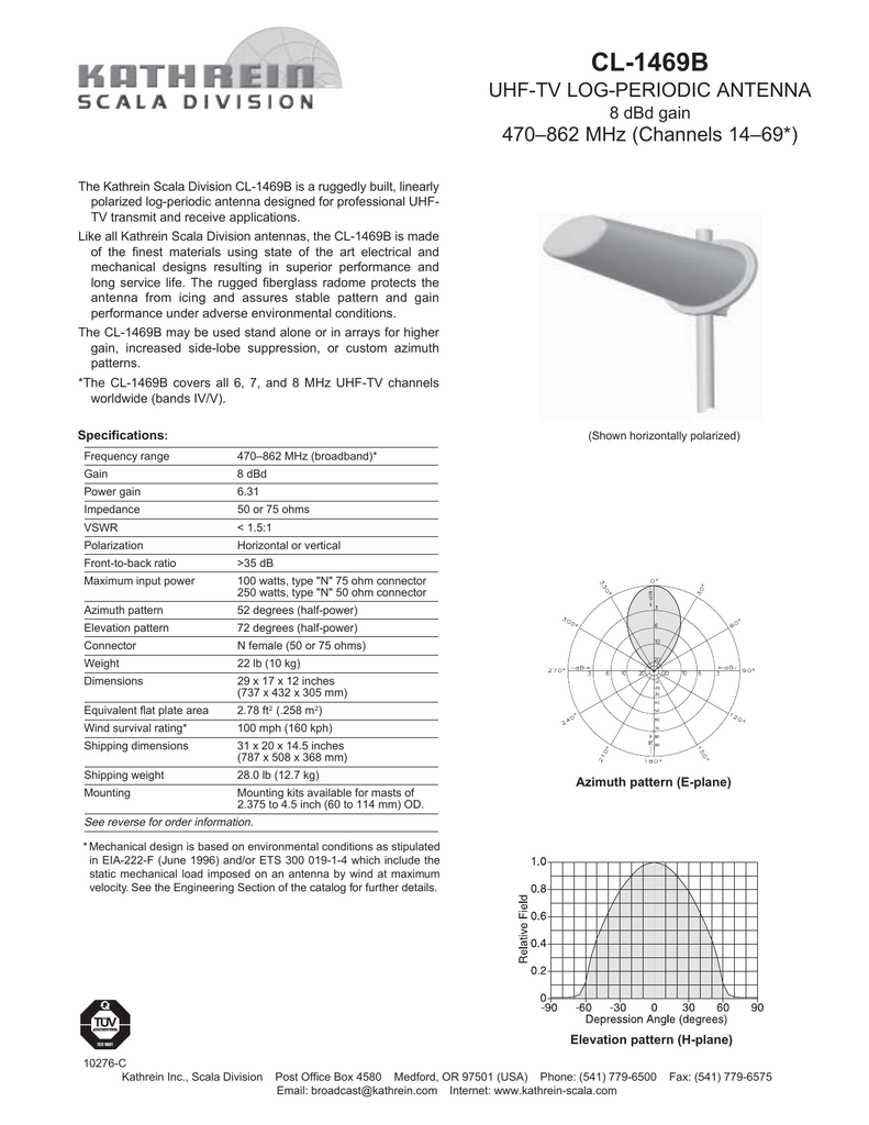 Cl 1469b Uhf Tv Log Periodic Antenna 470 862 Mhz Channels