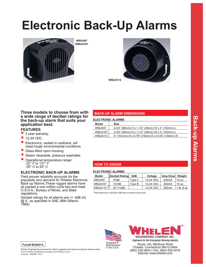Whelen WBUA112-12//24 VDC Back-up Alarm