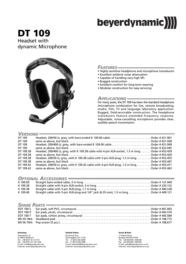 Dt 109 F Headset With Dynamic