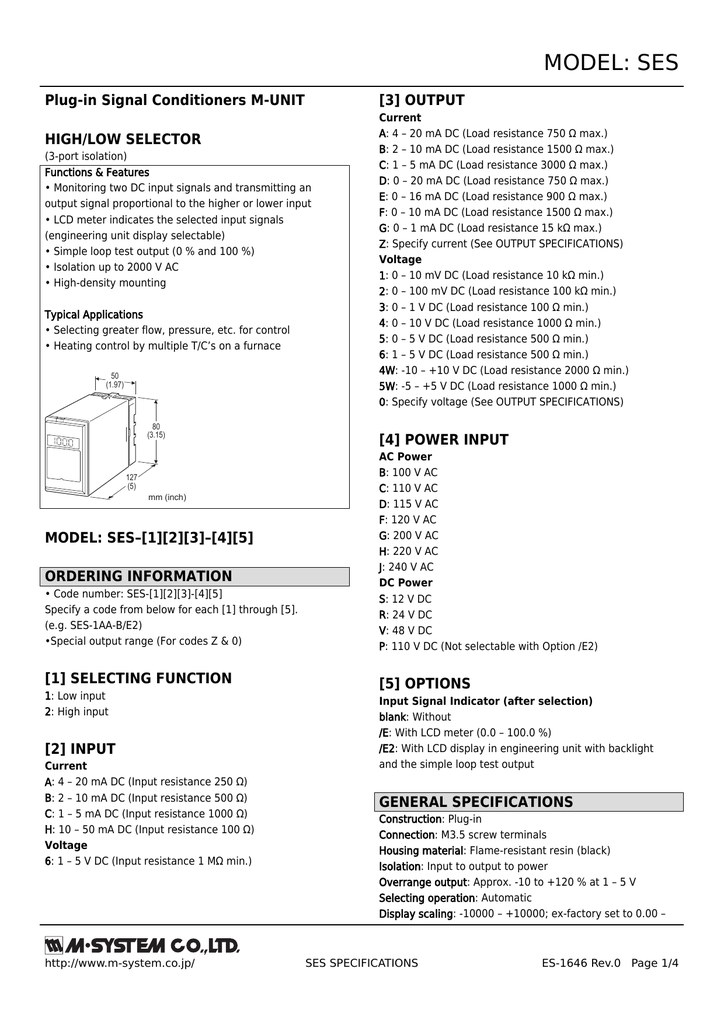 Model Ses Plug In Signal Conditioners M Unit 3 Output High Low Selector Manualzz