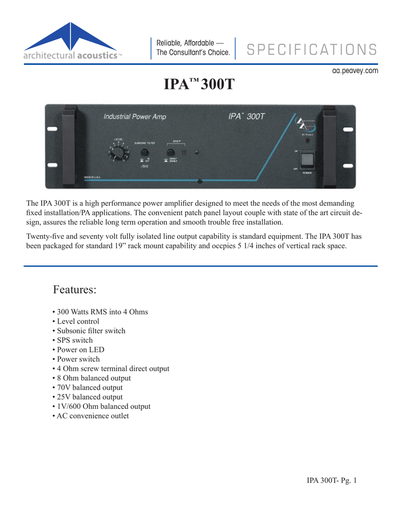 IPA 300T Spec Sheet Manualzz