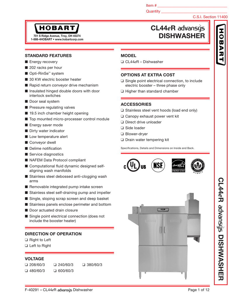 Clen Advansys Conveyor Type Hobart Commercial Dishwasher