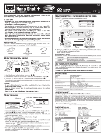 Cateye Nano Shot+ [HL-EL625RC] Headlight Instruction manual | Manualzz