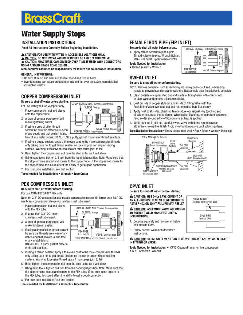 BrassCraft G2CR14X C1 Installation guide Manualzz