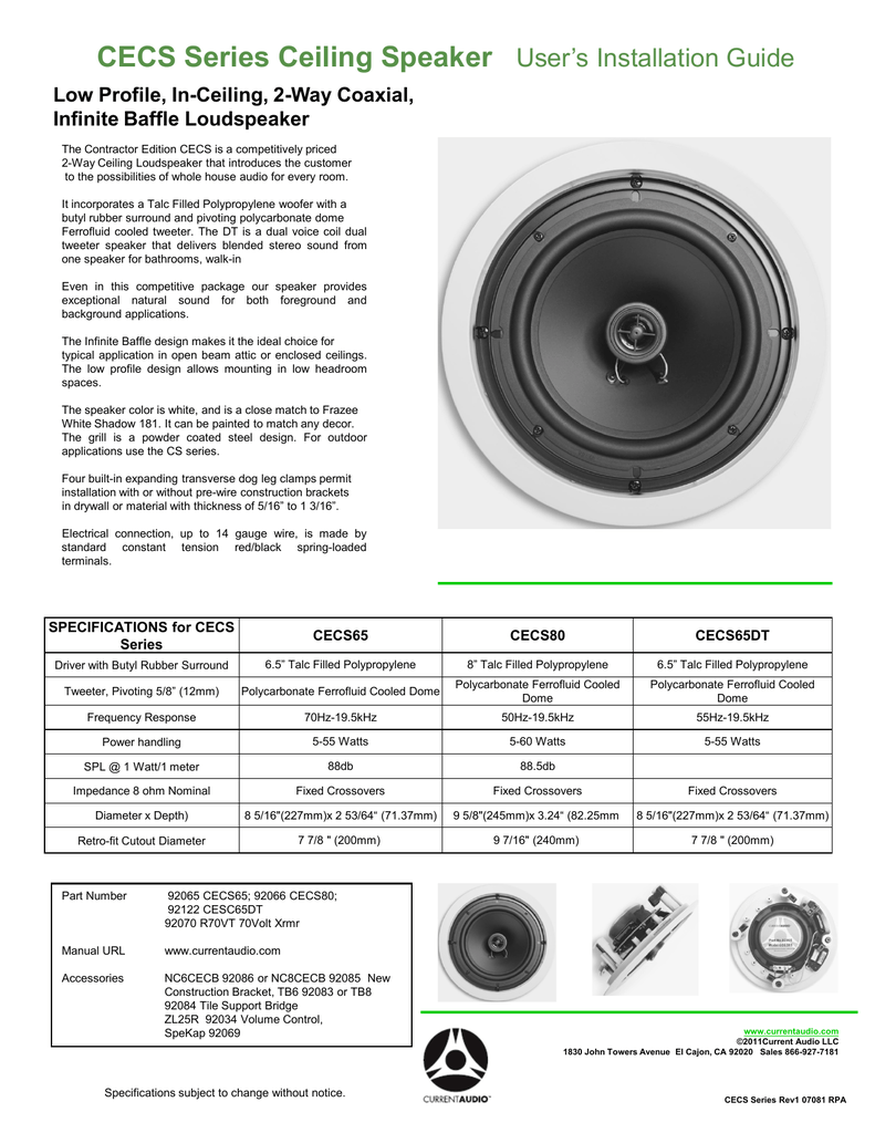 Cecs Series Ceiling Speaker User S Installation Guide Low