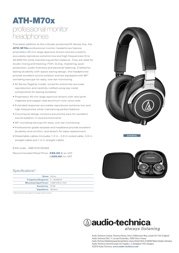 audio technica m70x price