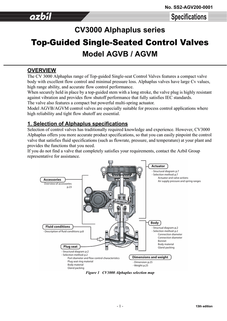 TopGuided SingleSeated Control Valves CV3000 Alphaplus series Model AGVB / AGVM OVERVIEW