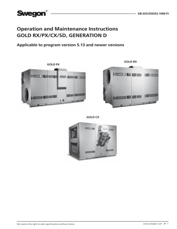 Swegon GOLD RX/PX/CX/SD Operation And Maintenance Instructions | Manualzz