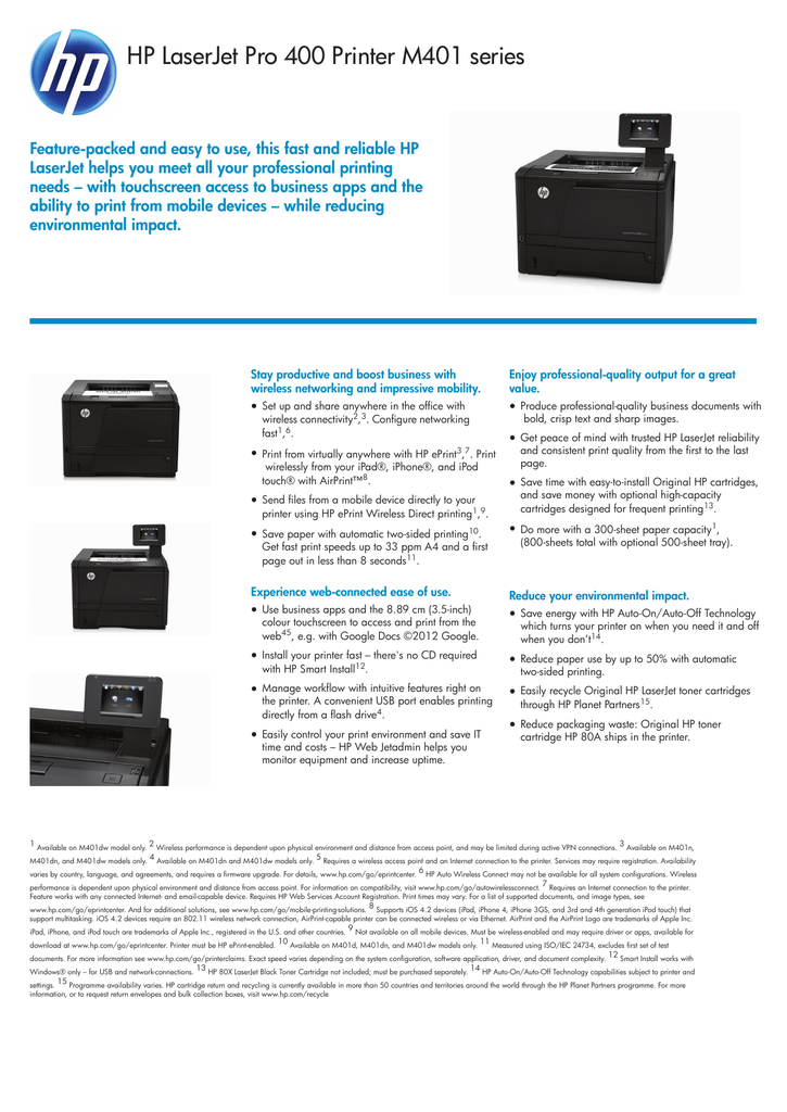 Hp Laserjet Pro 400 Printer M401 Series Manualzz