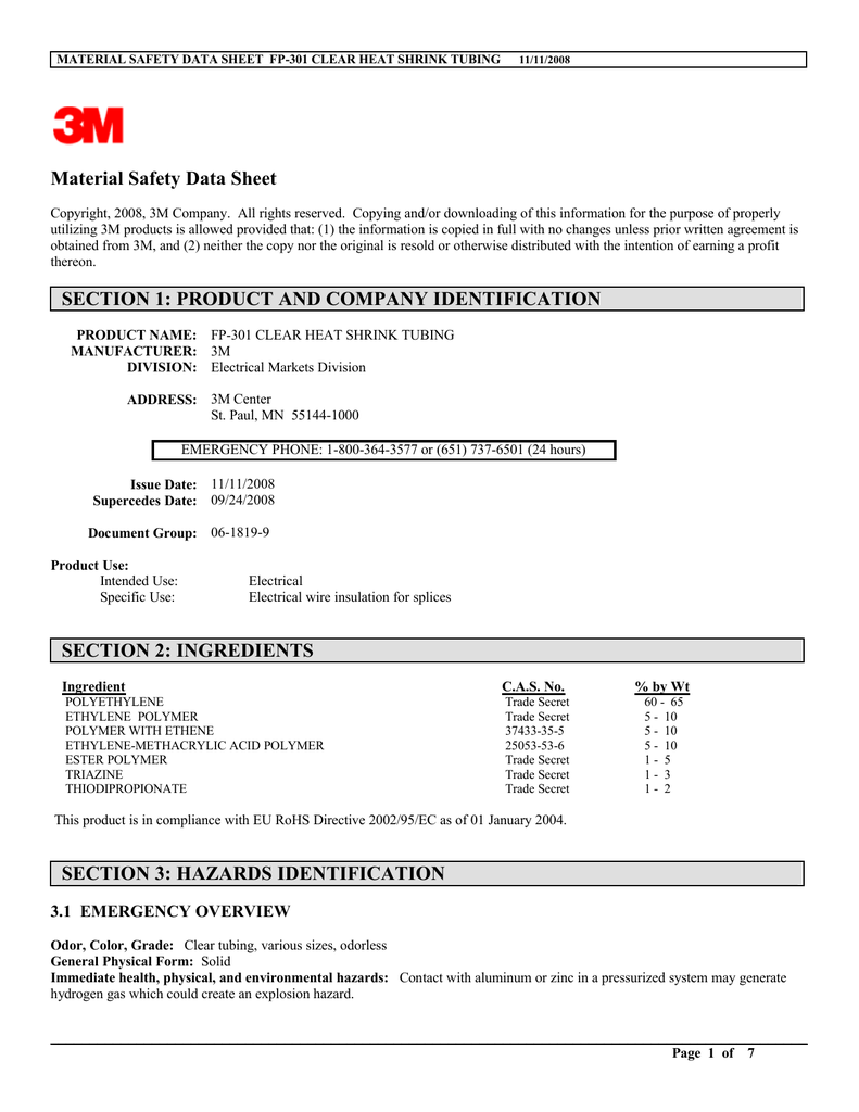 Msds 2 1 Heat Shrink 3m Fp301 Clear Series Manualzz